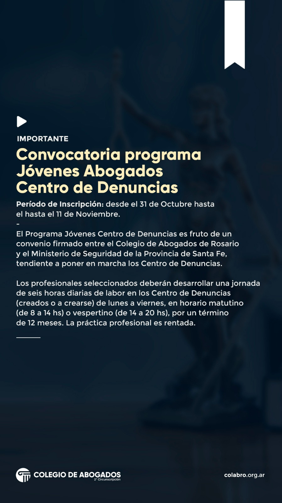 CONVOCATORIA PROGRAMA JOVENES ABOGADOS Centro de Denuncias – Octubre 2024